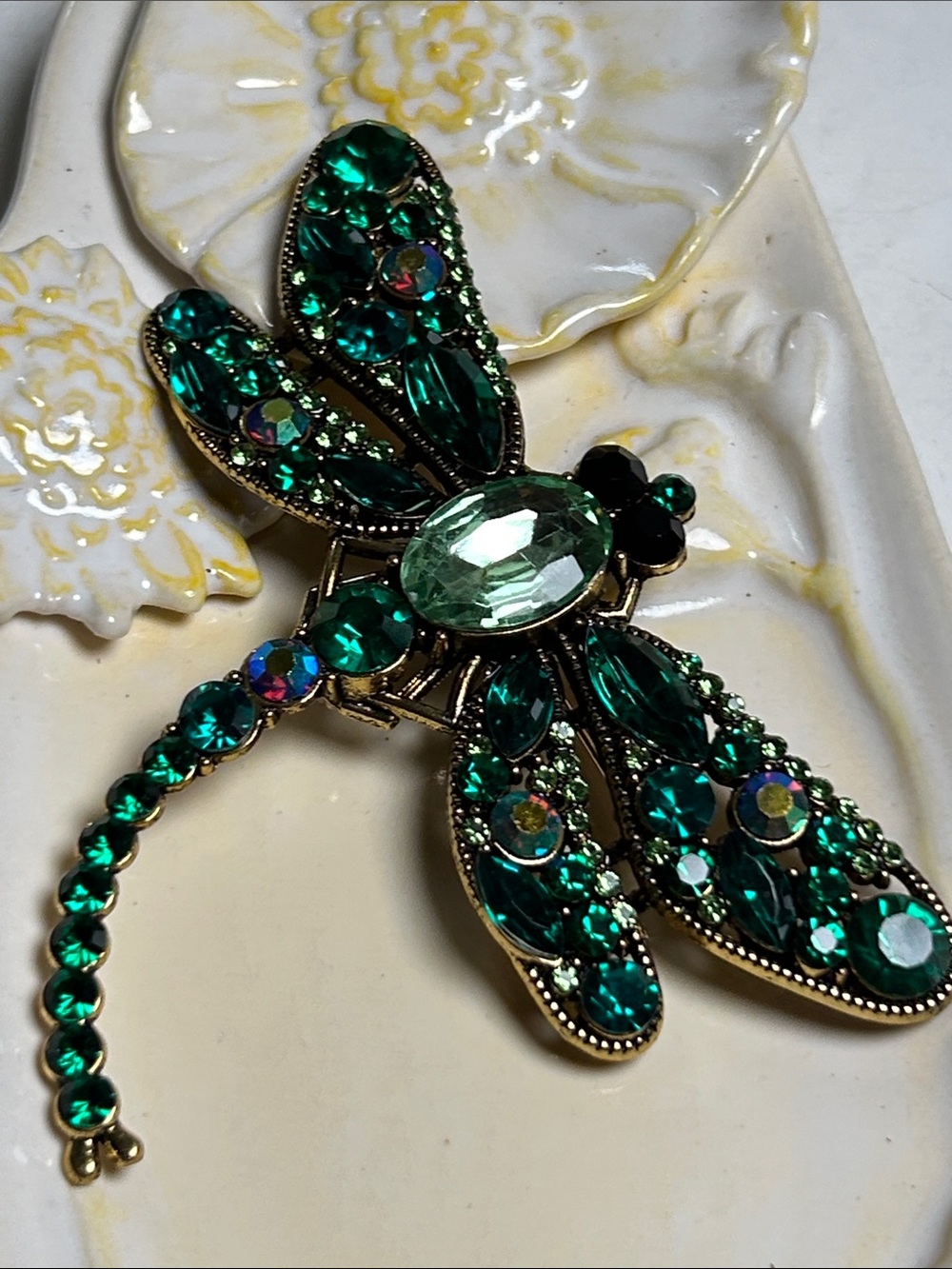 Emerald Green Dragonfly Crystal Brooch